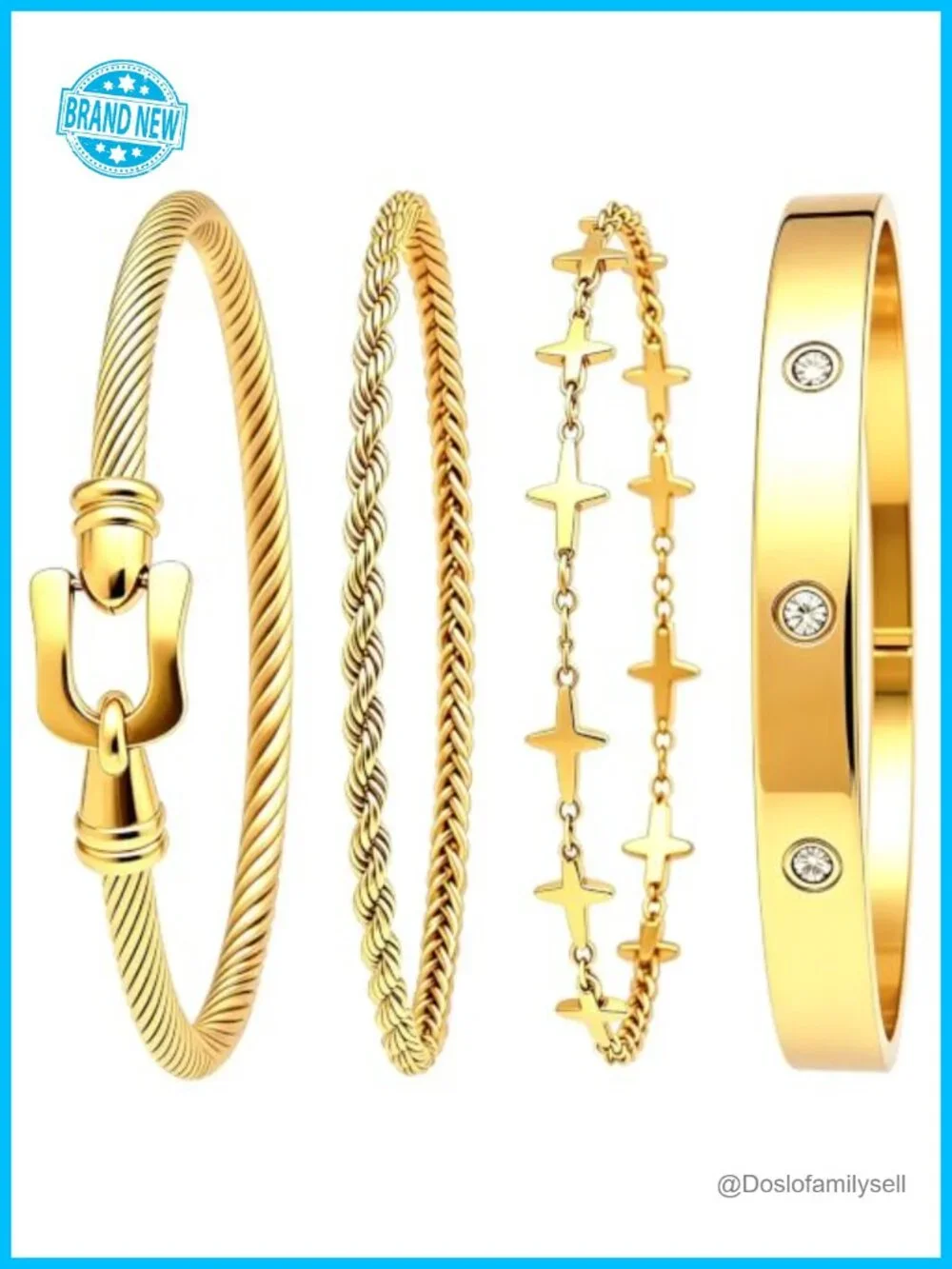 18K Gold Plated NonTarnish Stackable Love Bracelets Set with CZ Cross Star